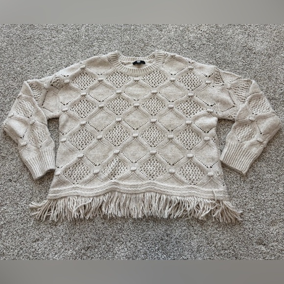 Frye Sweaters - Frye Oatmeal Heather Knit Fringe Sweater | Boho Chunky Textured Pullover Large